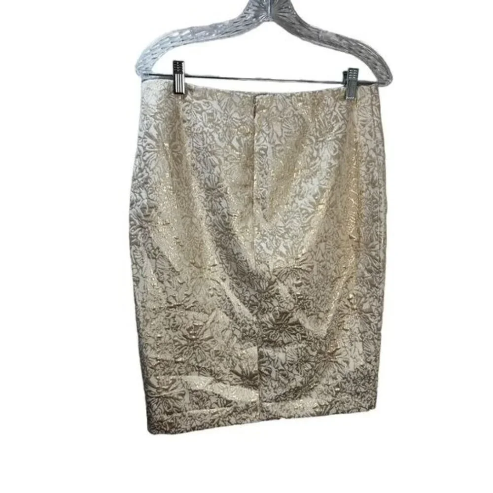 Liz Claiborne Cream Brocade Lined Pencil Skirt Size 8‎